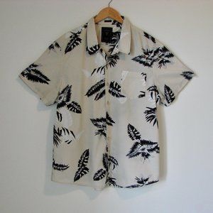Guess Shirt Tan Black Hawaiian Palm Leaf Slim Fit Shirt Button Front Size XXL